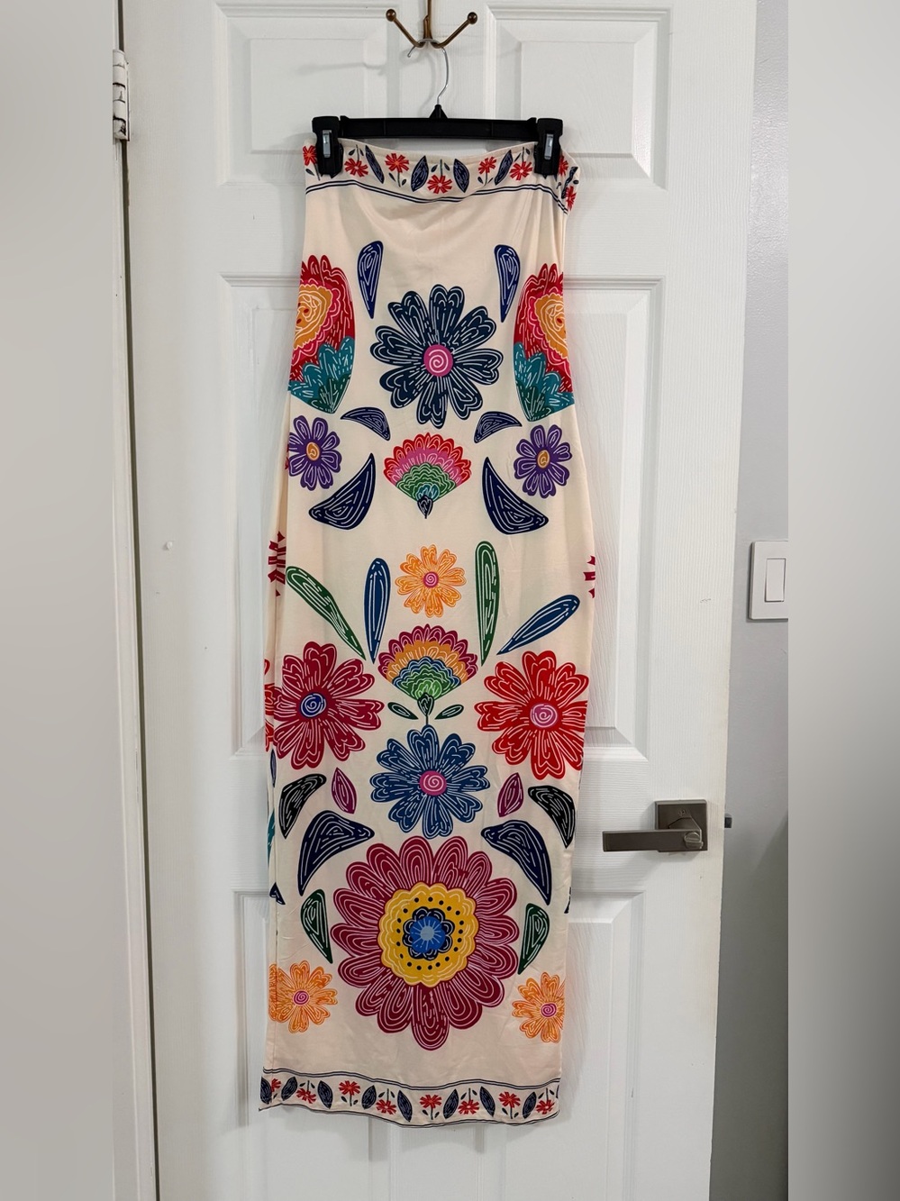 Cream Floral Strapless Maxi Dress with Multicolor Print